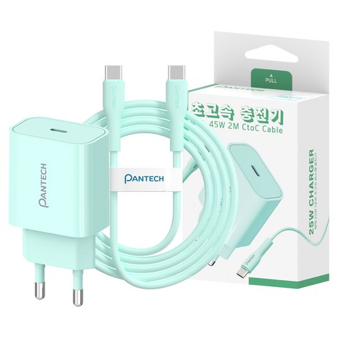 팬택 25W 1포트 파스텔 초고속충전기 45W 2m C to C 케이블 세트 퍼플 제품 이미지