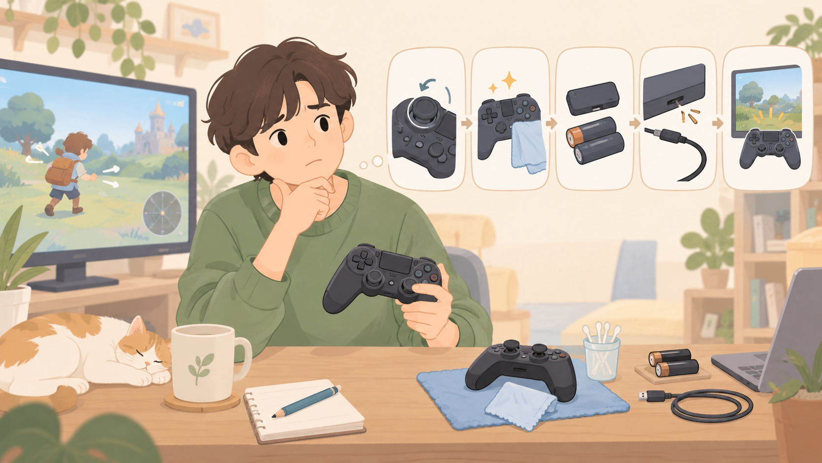 게임 캐릭터가 혼자 움직일 때 점검 순서의 점검 상황을 설명하는 삽화