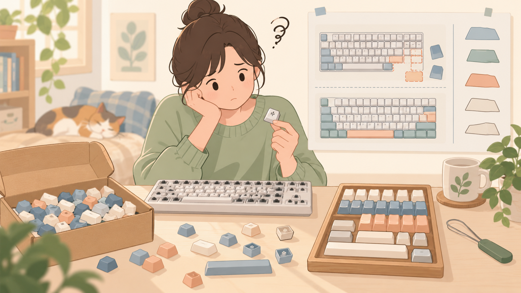 키캡을 샀는데 안 맞는 이유, 배열부터의 점검 상황을 설명하는 삽화