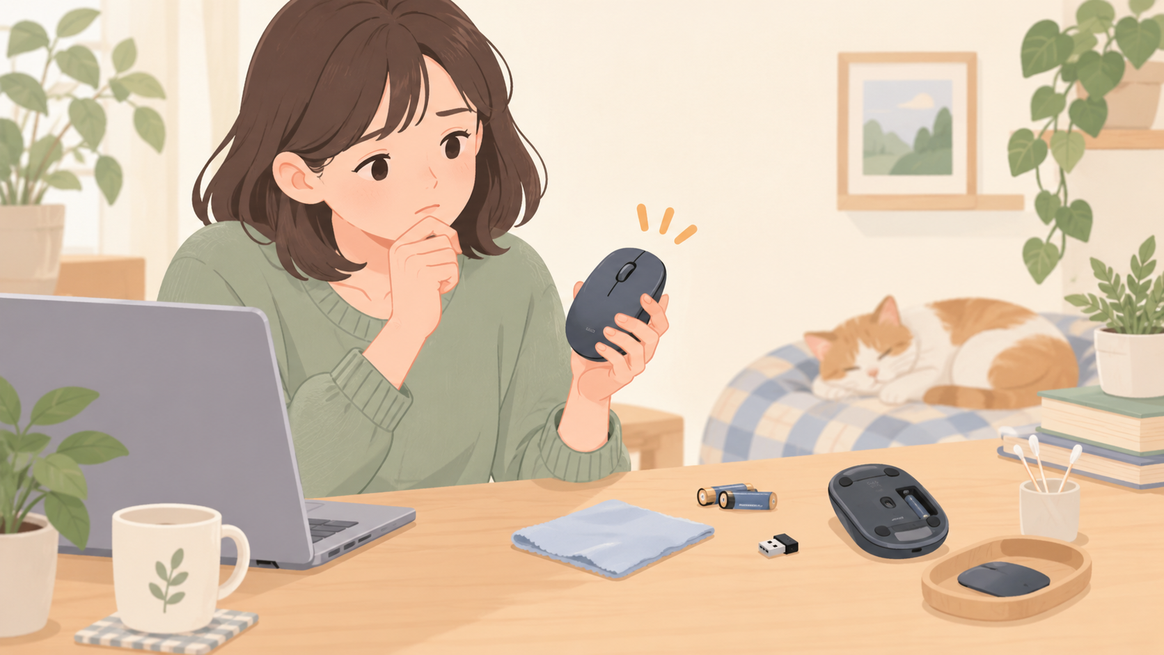 마우스가 두 번 눌릴 때 교체 전 할 일의 점검 상황을 설명하는 삽화