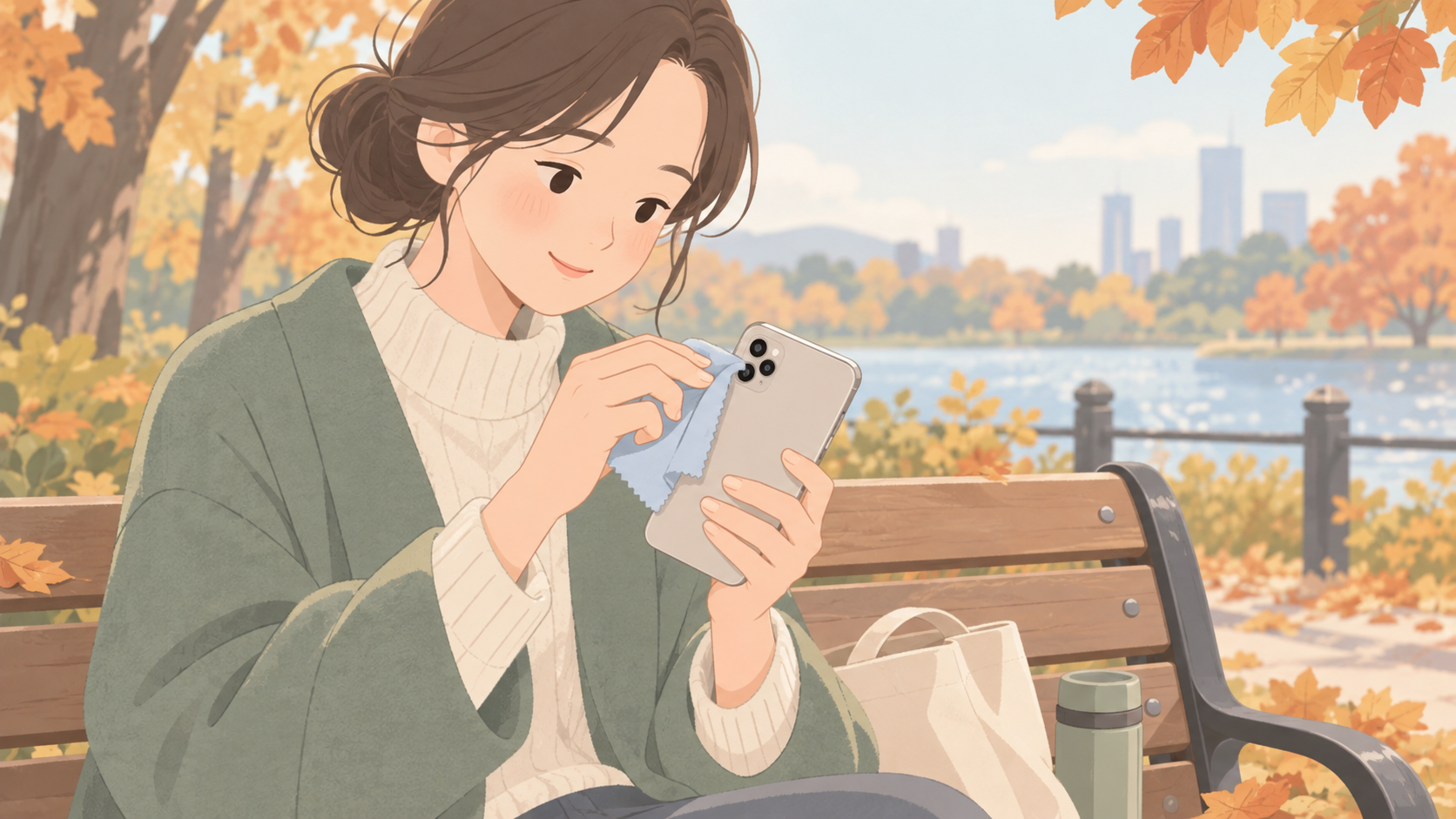 단풍 사진이 뿌옇게 나올 때 확인할 것의 점검 상황을 설명하는 삽화