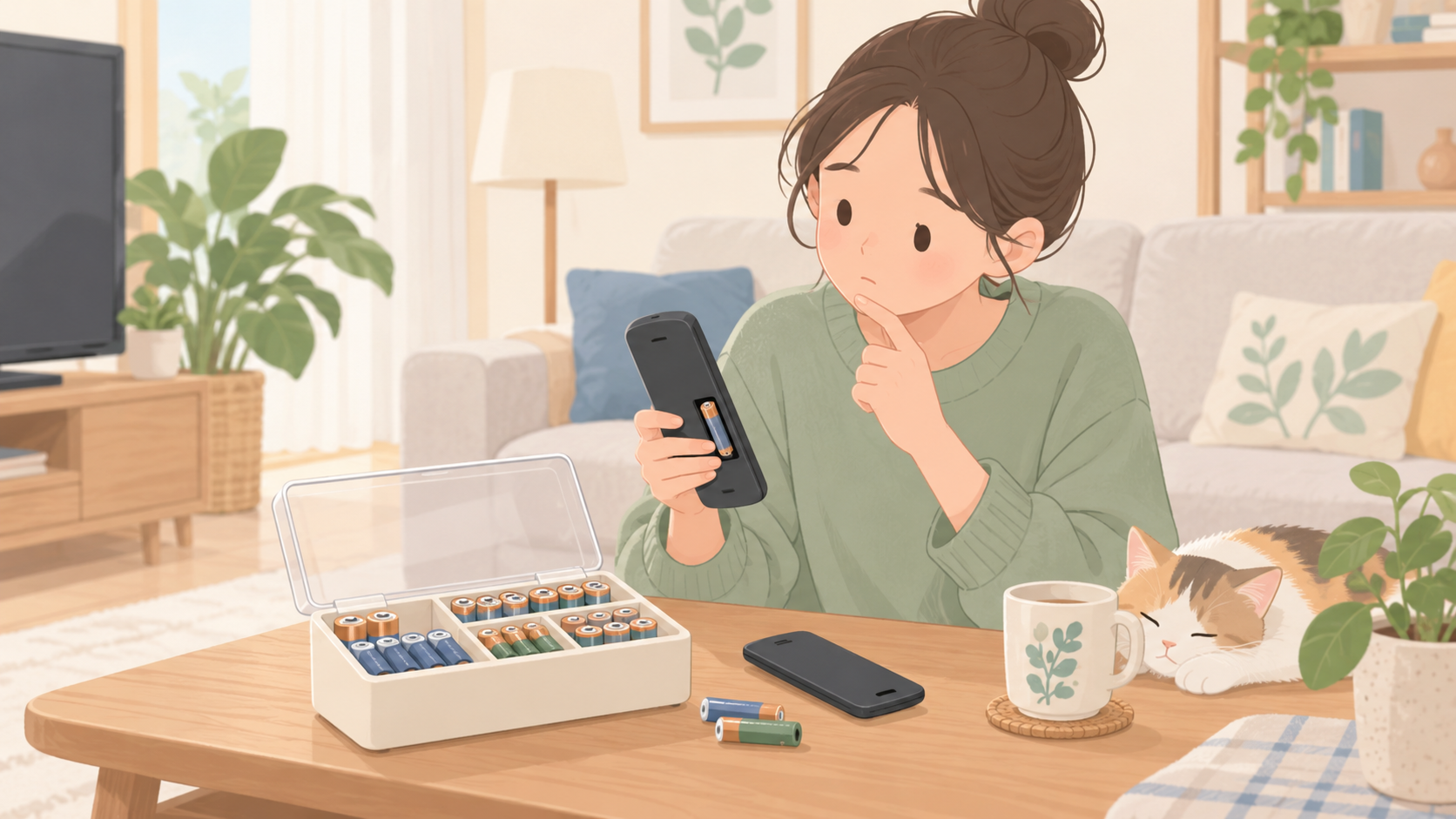 리모컨 배터리, 바꾸기 전에 확인할 것의 점검 상황을 설명하는 삽화