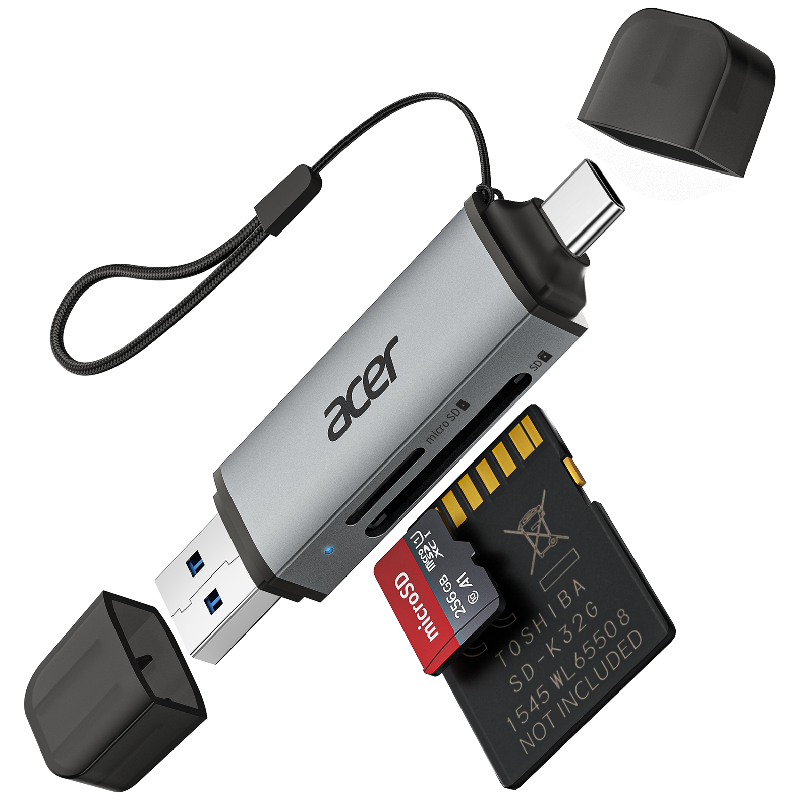 에이서 2-in-1 USB-A/USB-C 고속 카드 리더기, SD/microSD 동시 읽기/쓰기, 5Gbps 초고속 전송 USB 3.0 고속 SD/TF 카드 리더기, 1개, 회색, UC202 판매 상품 사진